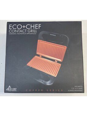 Eco+Chef Contact Grill Nonstick 760 Watt Copper Series With Overheat Protection